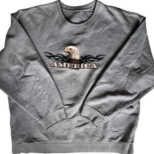 Vintage America Crewneck Eagle Embroidered Biker Gray Sweater XL Cropped Fit